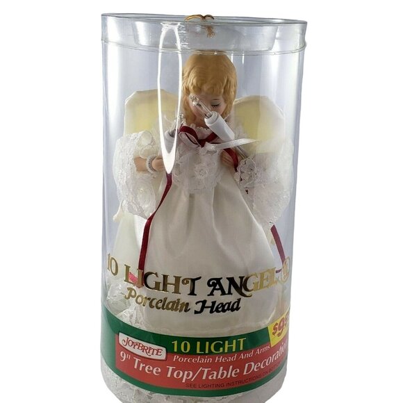 Vintage Joy Brite 10 Light Angel 9" Tree Top Table Decoration Porcelain Head - Picture 1 of 12